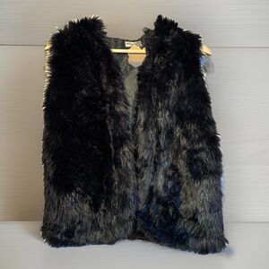 Grane Black Faux Fur Vest Womens Small Open Front Lined Cozy Chic